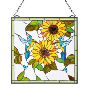 VEVOR Stained Glass Window Panel, 20 x 20 in, Tiffany Style Hanging Transom Window Panel with Chain, Large Vertical Rectangle Stain Glass