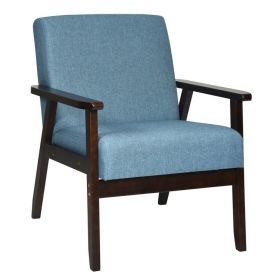 Retro Modern Classic Linen Wide Accent Chair with Espresso Wood Frame (Color: Blue)