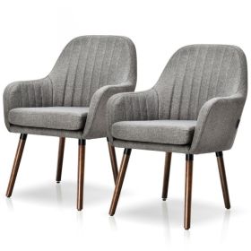 Set of 2 Retro Linen Upholstered Accent Chair with Stylish Wood Legs (Color: Grey)
