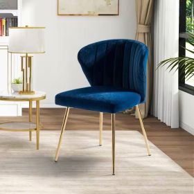Navy Blue Velvet Upholstered Wingback Accent Side Chair w/ Gold Metal Legs (Color: Navy Blue)