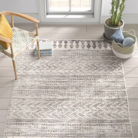 8-ft. x 10-ft. Grey Ivory Chevron Stripe Geometric Boho Style Area Rug (size: 8-Ft X10-Ft)