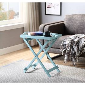 Folding TV Tray Bedside Table in Wood Finish (Color: Teal)