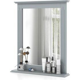 27-in x 22.5-in Bathroom Wall Mirror with Shelf in Wood Finish (Color: Gray)