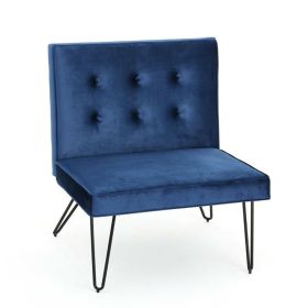 Velvety Soft Upholstered Polyester Accent Chair Black Metal Legs (Color: Navy)