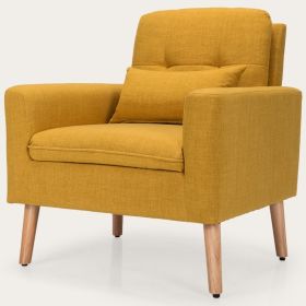 Linen Mid-Century Modern Living Room Accent Chair with Pillow (Color: Yellow)