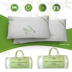 Bamboo Memory Foam Pillow With Washable Pillowcase (Color: White)