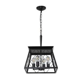 4 Lights Farmhouse Chandelier For Dining Room Black - No Bulbs Unavailable Platform- Temu (Color: Black)